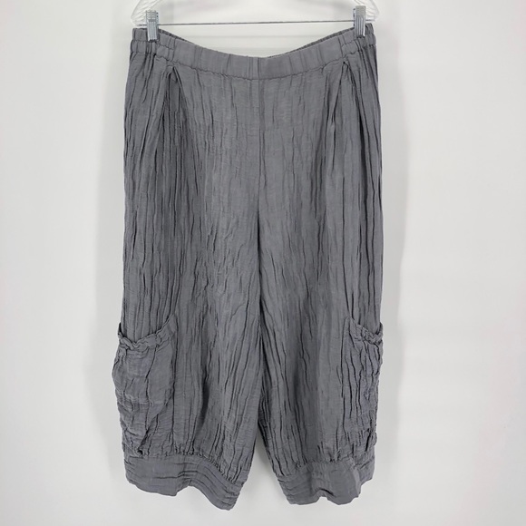 Grizas Pants - GRIZAS GRAY LINEN / SILK CROPPED WIDE LEG PANT XL